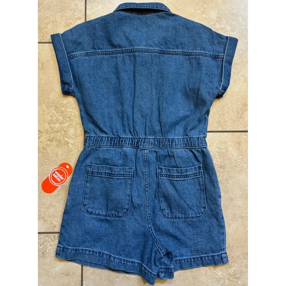 Wonder Nation Denim Romper Girls M 8 Blue Utility Snap Front Short Sleeve‎ NEW